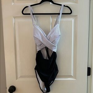 Striped Black and White One Piece Swimsuit